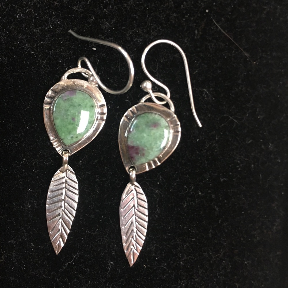 Ruby In Fuschite Sterling Silver Feather Earrings - image 2